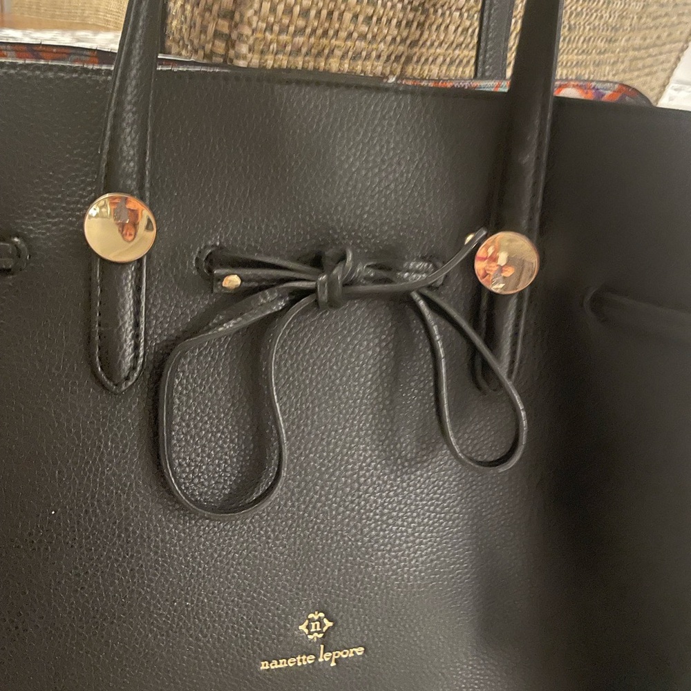 Nanette Lepore Black and Gold Structured Tote